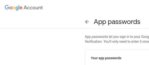 The App passwords page in your Google Account