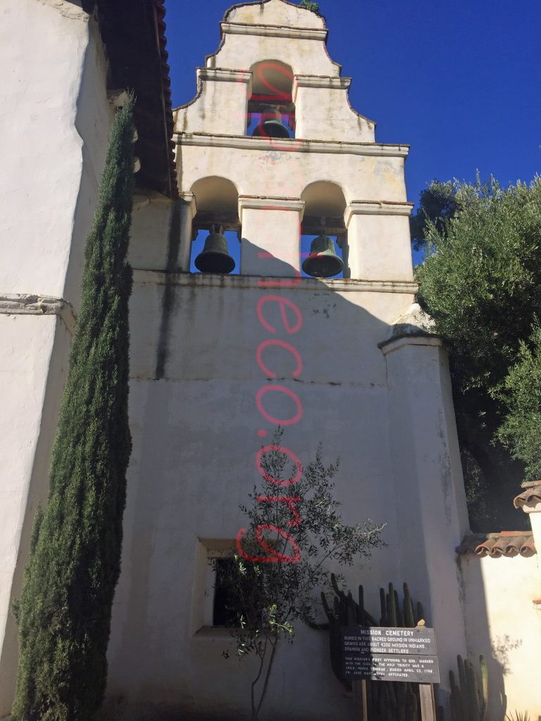 The famous bell tower of San Juan Bautista